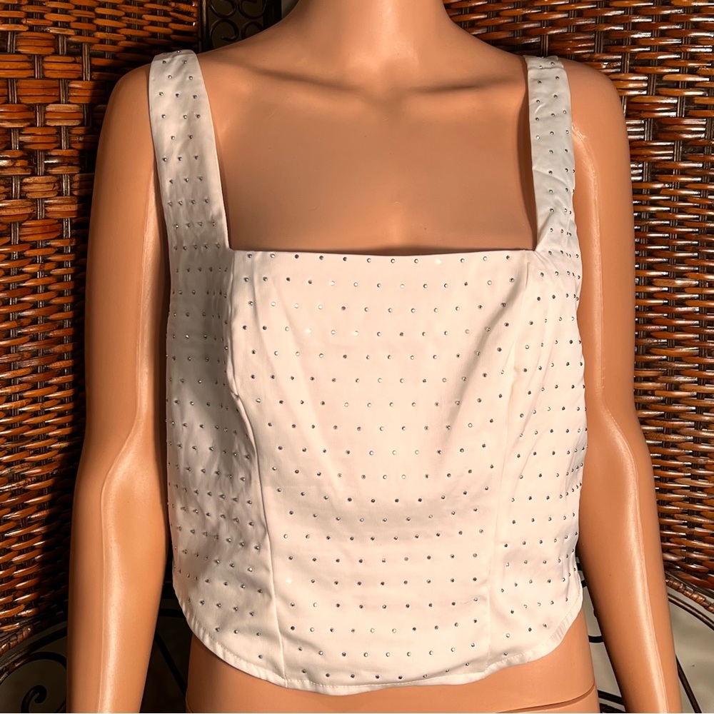 WILD FABLE‎ cropped Blouse Straps shirt silver Studs Boho Summer Elegant Ivory L